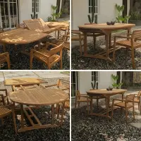Teakea uitschuifbare tuintafel massief teak ovaal 200 tot 300 cm parasolopening