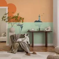 Coloray Vliesbehang - Oranje Snellijm Behang - 312x219 cm - Zeegenot Muurschildering - Gang behang Landschappen - Fotobehang Vlies - Slaapkamer behang