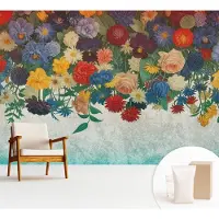 Wallfluent Fotobehang - Zwart Vliesbehang - 312x219 cm - Kleurrijke Bloemen Muurschildering - Gang behang Bloemen En Planten - Fotobehang Vlies - Slaapkamer behang