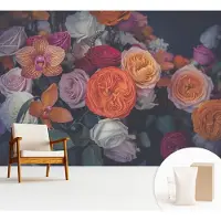 Wallfluent Fotobehang - Oranje Vliesbehang - 312x219 cm - Kleurrijk Boeket Fotobehang Vlies - Woonkamer behang Bloemen En Planten - Muurschildering - Woonkamer behang