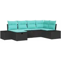 vidaXL Tuinset met 6 zitplaatsen, zwart, van polyrotan