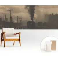 Wallfluent Fotobehang - Geel Vliesbehang - 250x104 cm - Industrielandschap Muurschildering - Gang behang Architectuur - Fotobehang Vlies - Slaapkamer behang