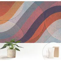 Wallfluent Fotobehang - Oranje Vliesbehang - 152x104 cm - Kleurrijke Golven Fotobehang Vlies - Woonkamer behang Abstractie - Muurschildering - Woonkamer behang