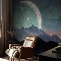 Coloray Vliesbehang - Blauw Snellijm Behang - 152x104 cm - Nachtlandschap Fotobehang Vlies - Woonkamer behang Landschappen - Muurschildering - Hal behang