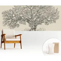 Wallfluent Fotobehang - Zwart-Wit Vliesbehang - 250x104 cm - Boomillustratie Muurschildering - Slaapkamer behang Bloemen En Planten - Fotobehang Vlies - Slaapkamer behang