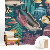 Wallfluent Fotobehang - Marine Vliesbehang - 250x250 cm - Onderwaterfauna Muurschildering - Gang behang Dieren - Fotobehang Vlies - Slaapkamer behang