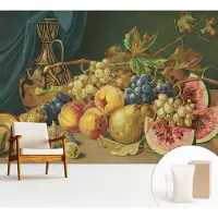 Wallfluent Fotobehang - Grijs Vliesbehang - 312x219 cm - Fruitige Charme Fotobehang Vlies - Hal behang Voedsel - Muurschildering - Hal behang