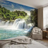 Coloray Vliesbehang - Groente Snellijm Behang - 250x250 cm - Een Prachtige Waterval Fotobehang Vlies - Hal behang Landschappen - Muurschildering - Woonkamer behang
