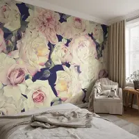 Coloray Vliesbehang - Wit Snellijm Behang - 152x104 cm - Bloemenboeket Fotobehang Vlies - Woonkamer behang Bloemen En Planten - Muurschildering - Hal behang