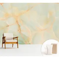 Wallfluent Fotobehang - Oranje Vliesbehang - 312x219 cm - Marmeren Elegantie Muurschildering - Gang behang Abstractie - Fotobehang Vlies - Slaapkamer behang
