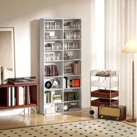 OKWISH Kast Mediaopslag – 78,5 x 24 x 175 cm – Spaanplaat – Wit – Voor CD DVD En Blu-ray Opbergen – Met 14 Verstelbare Planken