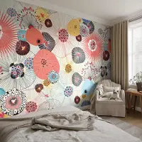 Coloray Vliesbehang - Rood Snellijm Behang - 250x104 cm - Kleurrijke Bloemen Muurschildering - Gang behang Abstractie - Fotobehang Vlies - Slaapkamer behang