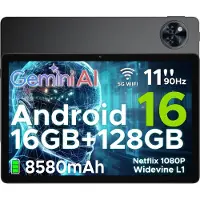 Doogee U11 - Tablet - Tablets - 16 GB RAM+ 128 GB ROM/TF 2TB - Android 16 - 11 inth 90 Hz - Dubbele boxluidsprekers - 8580 mAh - Face ID - 5G WiFi - Widevine L1 - GPS - Zwart
