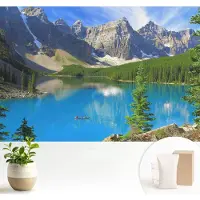 Wallfluent Fotobehang - Blauw Vliesbehang - 104x70 cm - Bergmeer Muurschildering - Gang behang Landschappen - Fotobehang Vlies - Slaapkamer behang