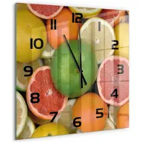Tulup Wandklok - Citrusvruchten Glazen Wandklok Design - 60x60 cm - Veelkleurig Klok Glas Met Opdruk - Zwarte handen - Vierkante Klok - Wandklok Glas Met Motief - Decoratieve Glazen Klok