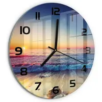 Tulup Wandklok - Zonsopgang boven de zee Gekleurde Glazen Klok - fi30 cm - Oranje Glazen Klok Met Print - Zwarte handen - Ronde Klok - Moderne Wandklok Glas - Wandklok Glas Decoratie