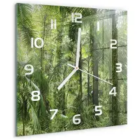 Tulup Wandklok - Tropisch bos Wandklok Glas Met Motief - 30x30 cm - Groente Decoratieve Glazen Klok - Witte handen - Vierkante Klok - Gekleurde Glazen Klok - Glazen Klok Met Print