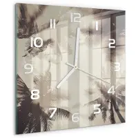Tulup Wandklok - Palmbomen Gekleurde Glazen Klok - 30x30 cm - Beige Glazen Klok Met Print - Witte handen - Vierkante Klok - Moderne Wandklok Glas - Wandklok Glas Decoratie