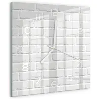 Tulup Wandklok - Bakstenen muur Klok Glas Met Opdruk - 30x30 cm - Wit Moderne Wandklok Glas - Witte handen - Vierkante Klok - Decoratieve Glazen Klok - Glazen Wandklok Design