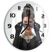 Tulup Wandklok - Vrouw met bril Glazen Wandklok Design - fi30 cm - Zwart Klok Glas Met Opdruk - Zwarte handen - Ronde Klok - Wandklok Glas Met Motief - Decoratieve Glazen Klok