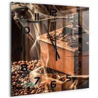 Tulup Wandklok - Koffiebonen Decoratieve Glazen Klok - 60x60 cm - Bruin Glazen Wandklok Design - Zwarte handen - Vierkante Klok - Glazen Klok Met Print - Wandklok Glas Met Motief