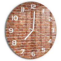 Tulup Wandklok - Bakstenen muur Glazen Klok Met Print - fi30 cm - Bruin Wandklok Glas Met Motief - Witte handen - Ronde Klok - Wandklok Glas Decoratie - Gekleurde Glazen Klok