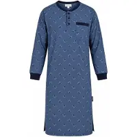 Comtessa Comte - Heren Nachthemd Lange Mouw – Blauwe Print – 100% katoen - maat XL