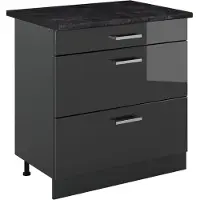 Vicco Keukenonderkast R-Line Antraciet Hoogglans/Antraciet 80 cm met 3 laden antraciet werkblad, Model 72376