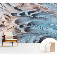 Wallfluent Fotobehang - Wit Vliesbehang - 312x219 cm - Blauwe Veren Muurschildering - Slaapkamer behang Texturen - Fotobehang Vlies - Slaapkamer behang