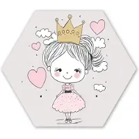 MuchoWow Hexagon wanddecoratie - Kunststof Wanddecoratie - Hexagon Schilderij - Prinses - Kroon - Roze - Meisjes - Pastel - 37x32 cm