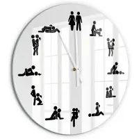 Tulup Wandklok - Kama Sutra Klok Glas Met Opdruk - fi60 cm - Wit Moderne Wandklok Glas - Witte handen - Ronde Klok - Decoratieve Glazen Klok - Glazen Wandklok Design
