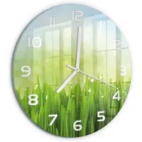 Tulup Wandklok - Gras Wandklok Glas Met Motief - fi30 cm - Groente Decoratieve Glazen Klok - Witte handen - Ronde Klok - Gekleurde Glazen Klok - Glazen Klok Met Print