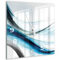 Tulup Wandklok - Golfabstractie Klok Glas Met Opdruk - 60x60 cm - Blauw Moderne Wandklok Glas - Witte handen - Vierkante Klok - Decoratieve Glazen Klok - Glazen Wandklok Design