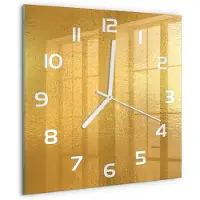 Tulup Wandklok - Achtergrond van goudfolie Wandklok Glas Met Motief - 30x30 cm - Gouden Decoratieve Glazen Klok - Witte handen - Vierkante Klok - Gekleurde Glazen Klok - Glazen Klok Met Print