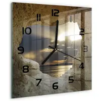 Tulup Wandklok - Zeegrot Wandklok Glas Decoratie - 30x30 cm - Beige Gekleurde Glazen Klok - Zwarte handen - Vierkante Klok - Klok Glas Met Opdruk - Moderne Wandklok Glas