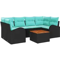 vidaXL Tuinset met 7 zitplaatsen, zwart en turquoise, van polyrotan