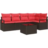 vidaXL Tuinbank Set 6 st Bruin en Rood poly rattan