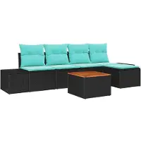 vidaXL Tuinset met 6 zitplaatsen, zwart en turquoise, van polyrotan