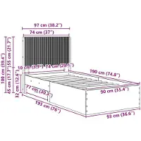 vidaXL Bedframe met opbergruimte en hoofdeinde, betonkleur, 90 x 190 cm