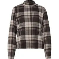 Street One Dames Shirt met lange mouwen, col en ruitpatroon - Bruin - 44