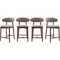 COLAMY Set van 4 barkrukken, moderne barkrukken met een comfortabele stoffen zitting en een houten frame, bruin