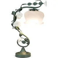 Costway Bloemen tafellamp, nachtlamp met campanulalampe, 6 keramische rozen & metalen bladeren, bureaulamp, nachtlamp, decoratie
