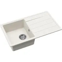Siko SAT spoelbak van graniet, keukenwastafel, enkele kom met afdruipgedeelte, 76x44 cm, wit