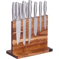 Relaxdays magnetisch messenblok, dubbelzijdig, acaciahout, met messenschaaf, hoogte x breedte x diepte: 25,5 x 31 x 15 cm, snijplank, bruin