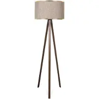 Opviq Verlichting - Stijlvolle Vloerlamp Loua - Beige Goud Hout - Afmetingen 21x38x140cm