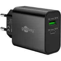 Goobay USB lader set | 2x lader met USB-C PD en USB-A | incl. 2x USB-C kabel | 30W | zwart + wit | 1 meter