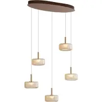 QAZQA Design hanglamp rosé goud met amber glas incl. LED 3-staps dimbaar 5-lichts easylift - Fiera