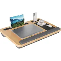 Famanu - Luxe laptoptafel met kussen – geschikt voor laptops tot 17,3 inch – comfortabel werken in bed of op de bank – houtkleur