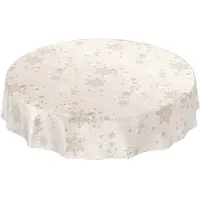 ANRO Tafelkleed Kerst Sneeuwvlokken Beige Ovaal 180x140cm Rechte rand Afwasbaar Waterafstotend