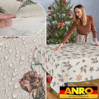 ANRO Tafelkleed Kerststerren Groen 180x140cm Met sierband Afwasbaar Waterafstotend Binnen & Buiten